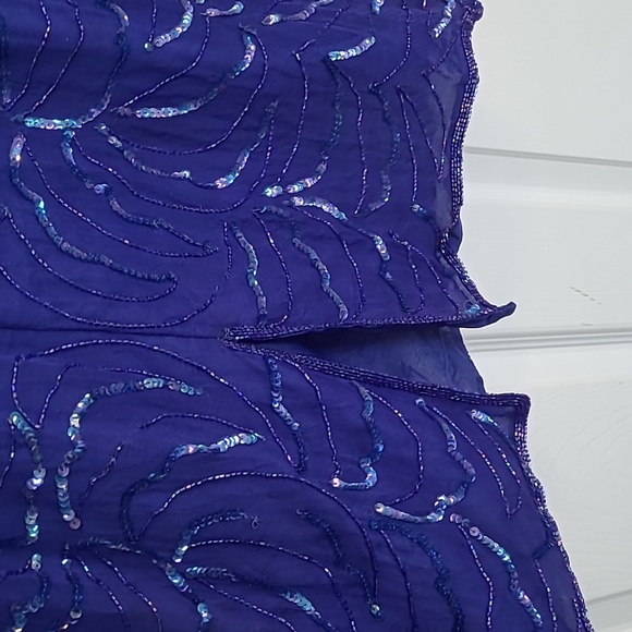 Vintage Western Bib Pearl Fringe & Silver Sequin Moon Silk Shift Dress XL - Picture 11 of 16